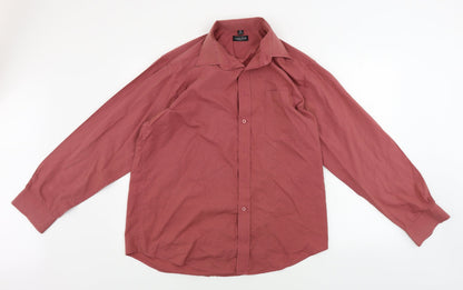 Mens UK Size 16 london road Red  Button-Up Long Sleeve Casual Shirt