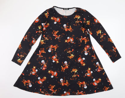 miss funky Womens Black Geometric  A-Line  Size M  - christams