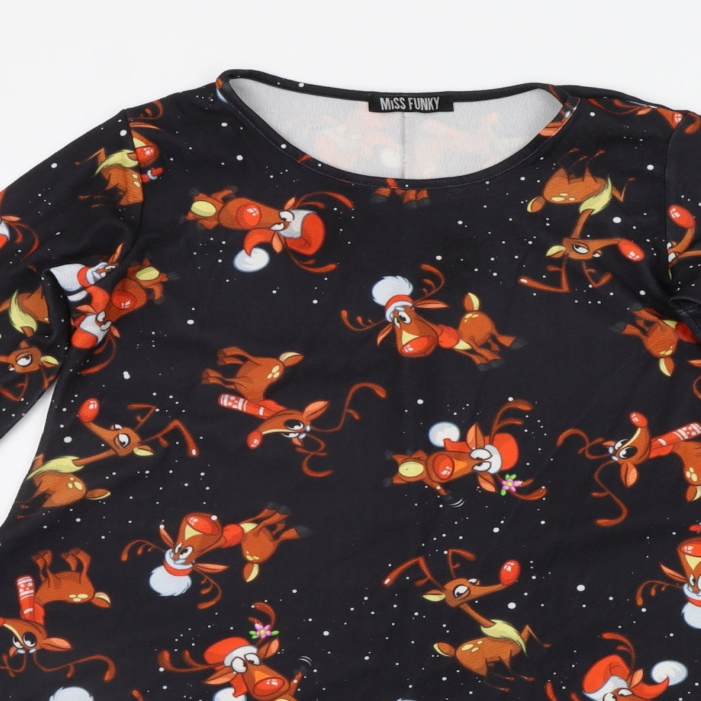miss funky Womens Black Geometric  A-Line  Size M  - christams
