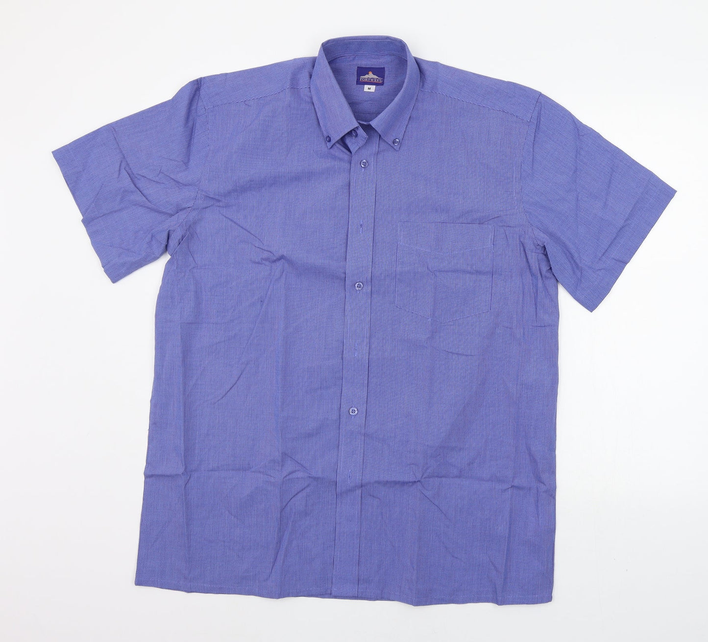 Mens UK Size M Portwest Blue  Button-Up Short Sleeve Casual Shirt