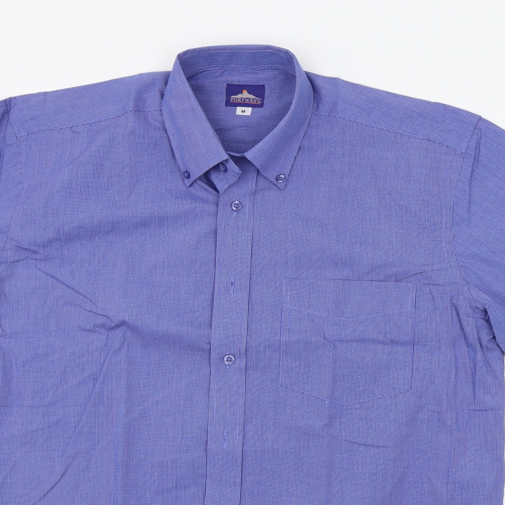 Mens UK Size M Portwest Blue  Button-Up Short Sleeve Casual Shirt