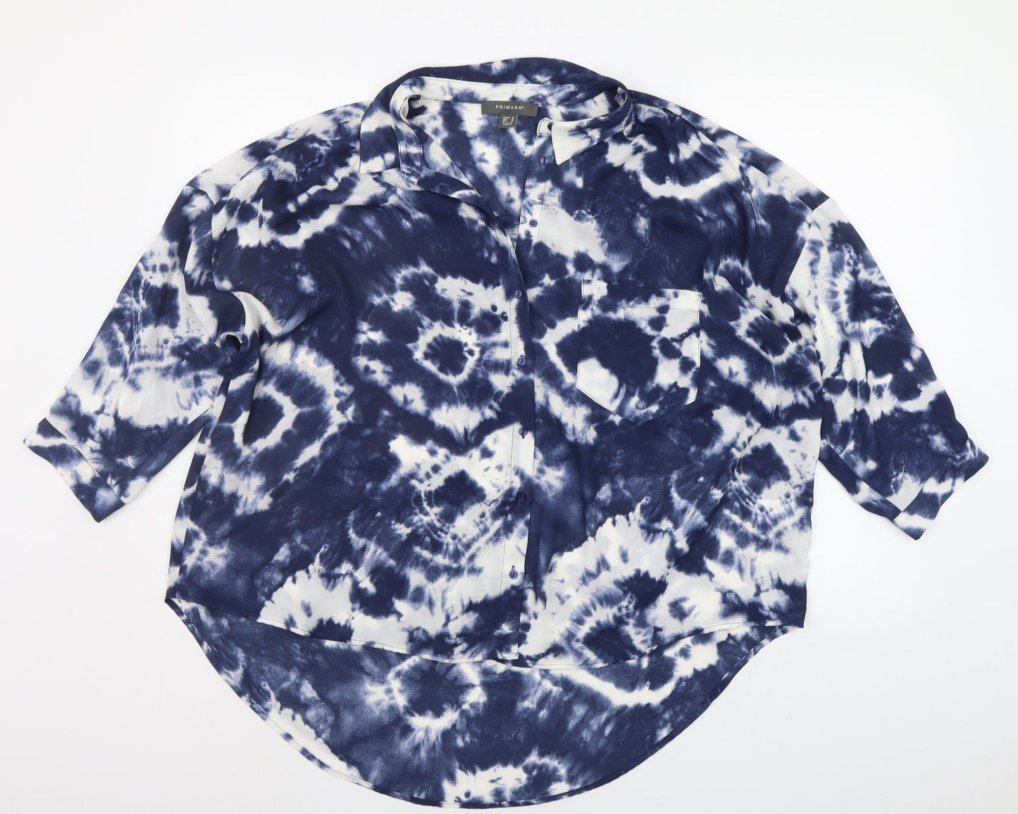 F&F Womens Blue Geometric  Basic Button-Up Size 14