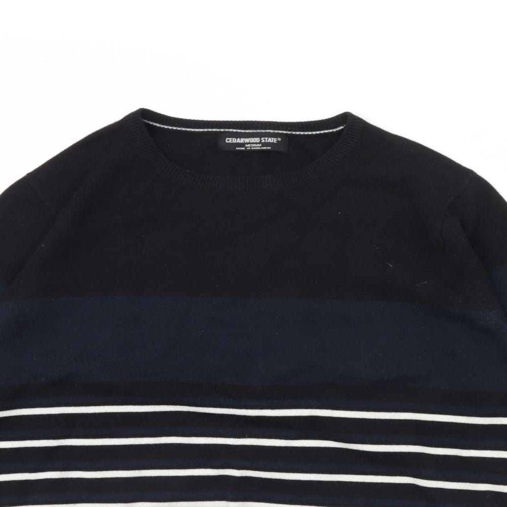 Cedar Wood State Mens Black Striped  Pullover Jumper Size M