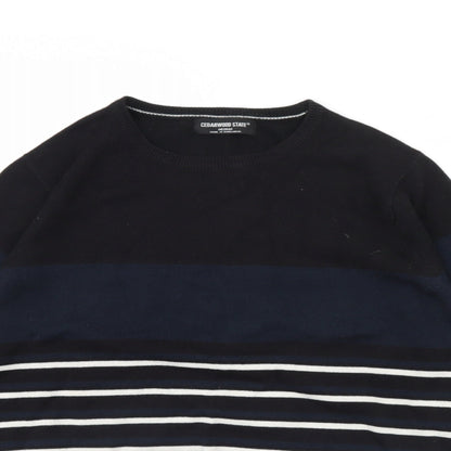 Cedar Wood State Mens Black Striped  Pullover Jumper Size M