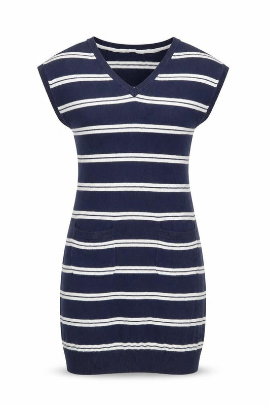 Front view of Crew Clothing Blue Striped Jumper Dress, size 10