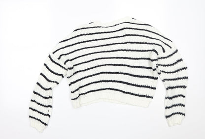 New Look Girls White Striped  Pullover Jumper Size 12-13 Years