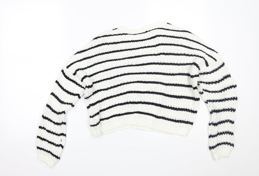 New Look Girls White Striped  Pullover Jumper Size 12-13 Years