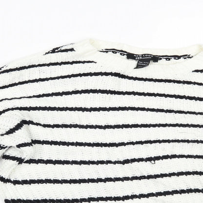 New Look Girls White Striped  Pullover Jumper Size 12-13 Years