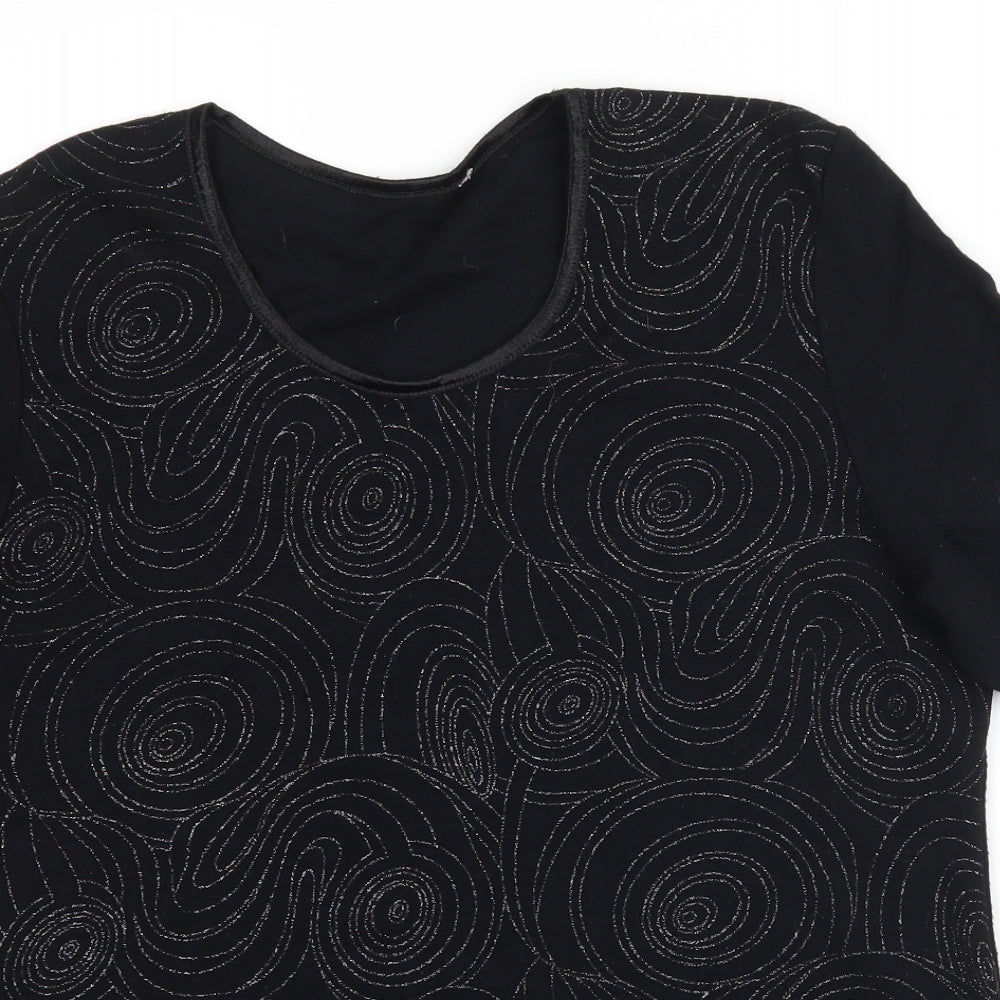 Bonmarche Womens Black Geometric  Basic T-Shirt Size M