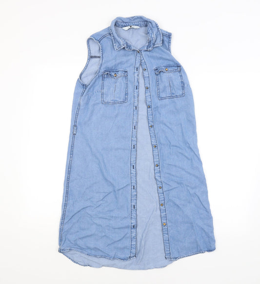 Womens UK Size 8 BY VERY Blue Basic Button-Up
