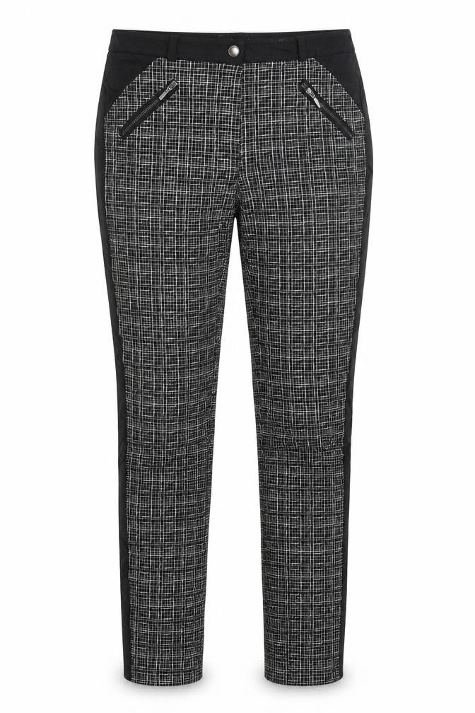 Front view of Atmosphere women’s black check trousers, size UK 10, 28-inch leg