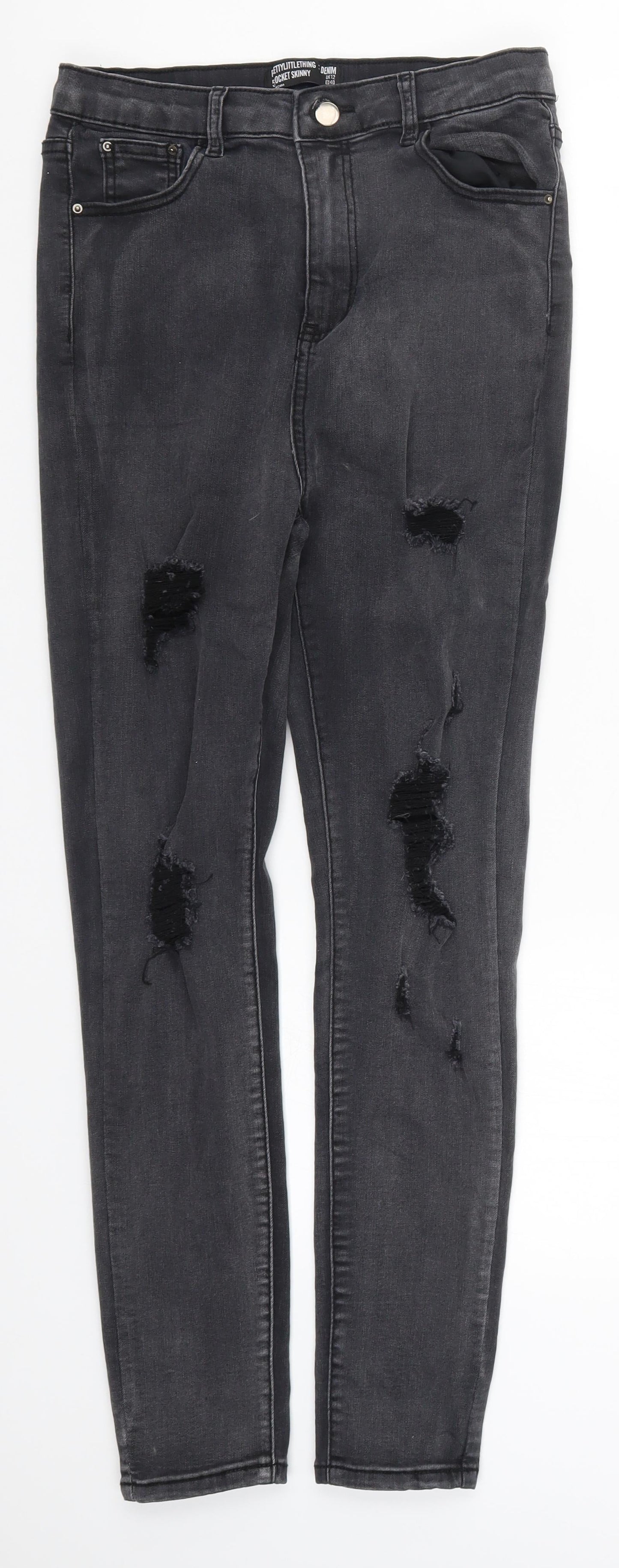 PRETTYLITTLETHING Womens Grey  Denim Skinny Jeans Size 12 L27 in