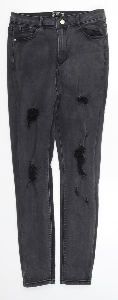 PRETTYLITTLETHING Womens Grey  Denim Skinny Jeans Size 12 L27 in