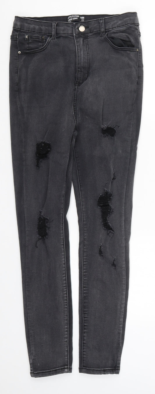 PRETTYLITTLETHING Womens Grey  Denim Skinny Jeans Size 12 L27 in