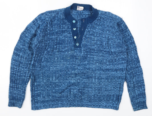 Fully Fashioned Womens Blue  Knit Henley Jumper Size XL
