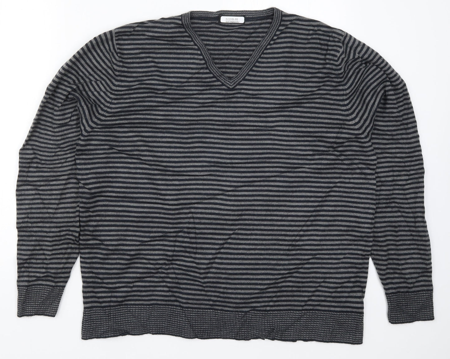 Marks and Spencer Mens Grey Striped Knit Pullover Jumper Size L