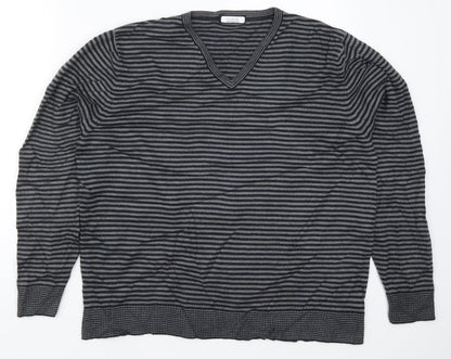 Marks and Spencer Mens Grey Striped Knit Pullover Jumper Size L