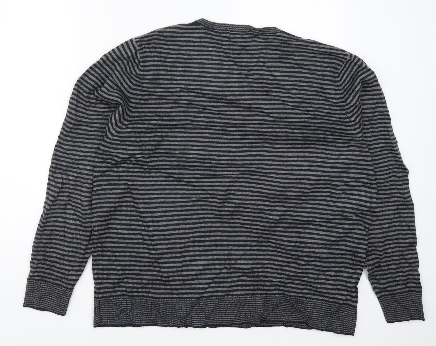 Marks and Spencer Mens Grey Striped Knit Pullover Jumper Size L