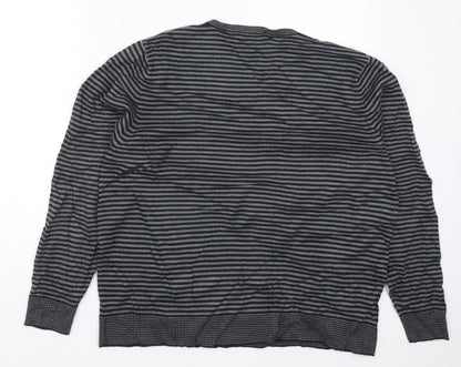 Marks and Spencer Mens Grey Striped Knit Pullover Jumper Size L