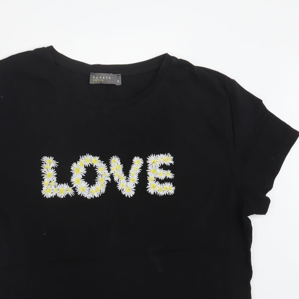 Papaya Womens Black   Basic T-Shirt Size 12