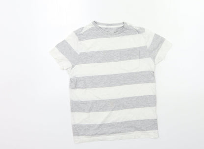 Marks and Spencer Boys Grey Striped  Basic T-Shirt Size 9-10 Years