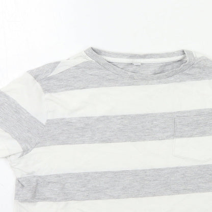Marks and Spencer Boys Grey Striped  Basic T-Shirt Size 9-10 Years