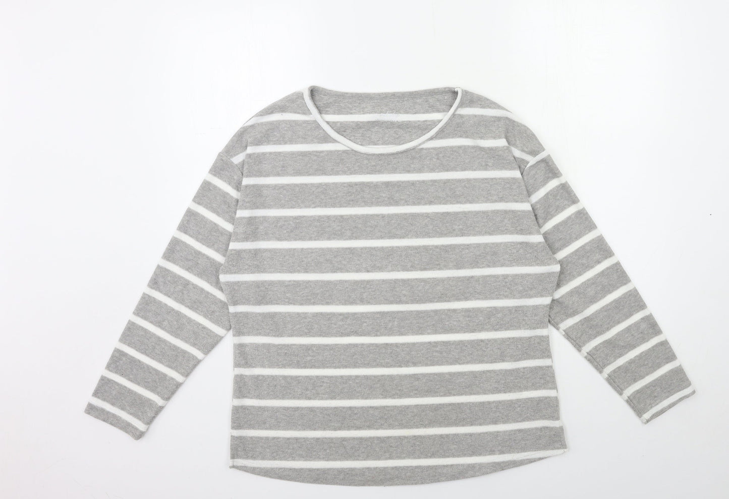 M&Co Womens Grey Striped  Basic T-Shirt Size 12