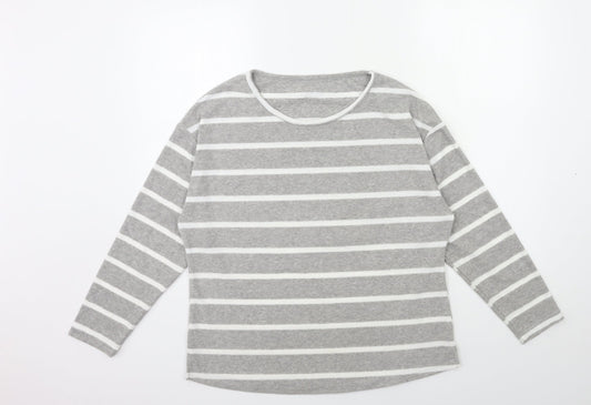 M&Co Womens Grey Striped  Basic T-Shirt Size 12