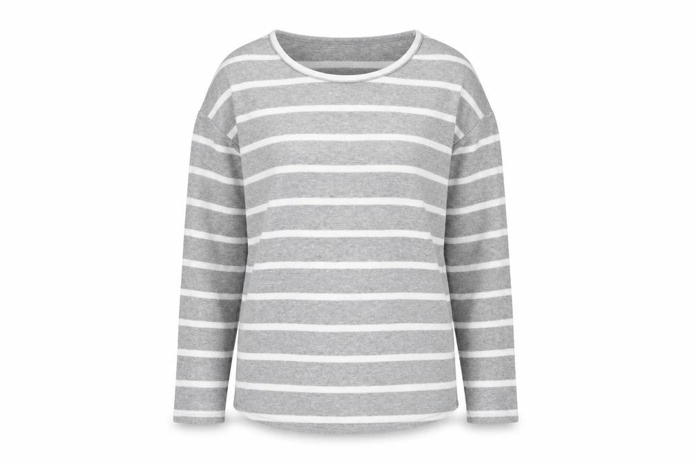 M&Co Womens Grey Striped  Basic T-Shirt Size 12