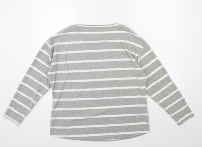 M&Co Womens Grey Striped  Basic T-Shirt Size 12