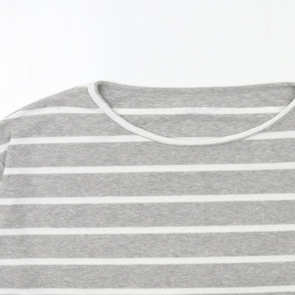 M&Co Womens Grey Striped  Basic T-Shirt Size 12