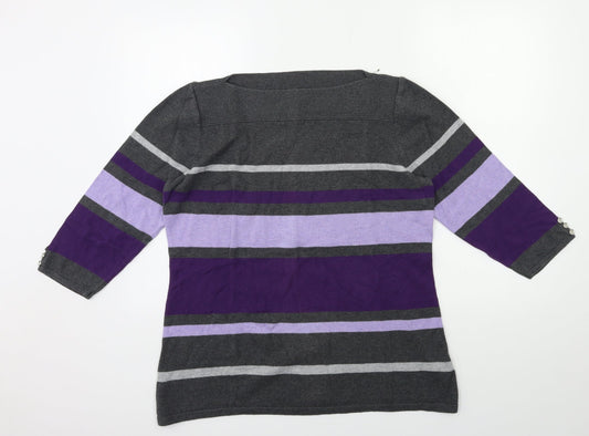 Karen Scott Womens Grey Striped Knit Pullover Jumper Size L