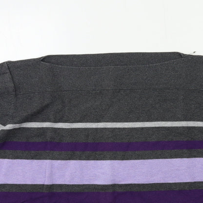 Karen Scott Womens Grey Striped Knit Pullover Jumper Size L