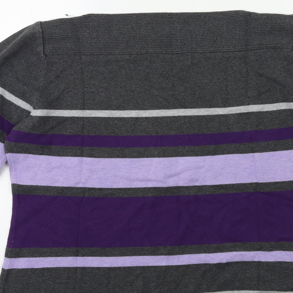 Karen Scott Womens Grey Striped Knit Pullover Jumper Size L