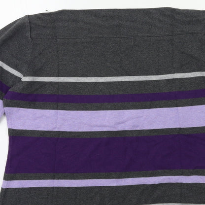 Karen Scott Womens Grey Striped Knit Pullover Jumper Size L