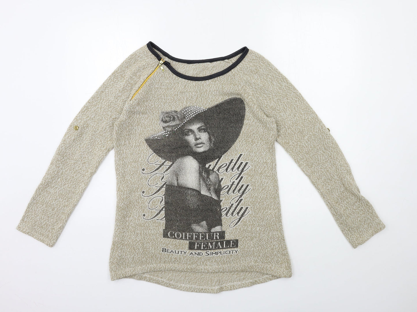 Womens UK Size M Preworn Beige Pullover Jumper