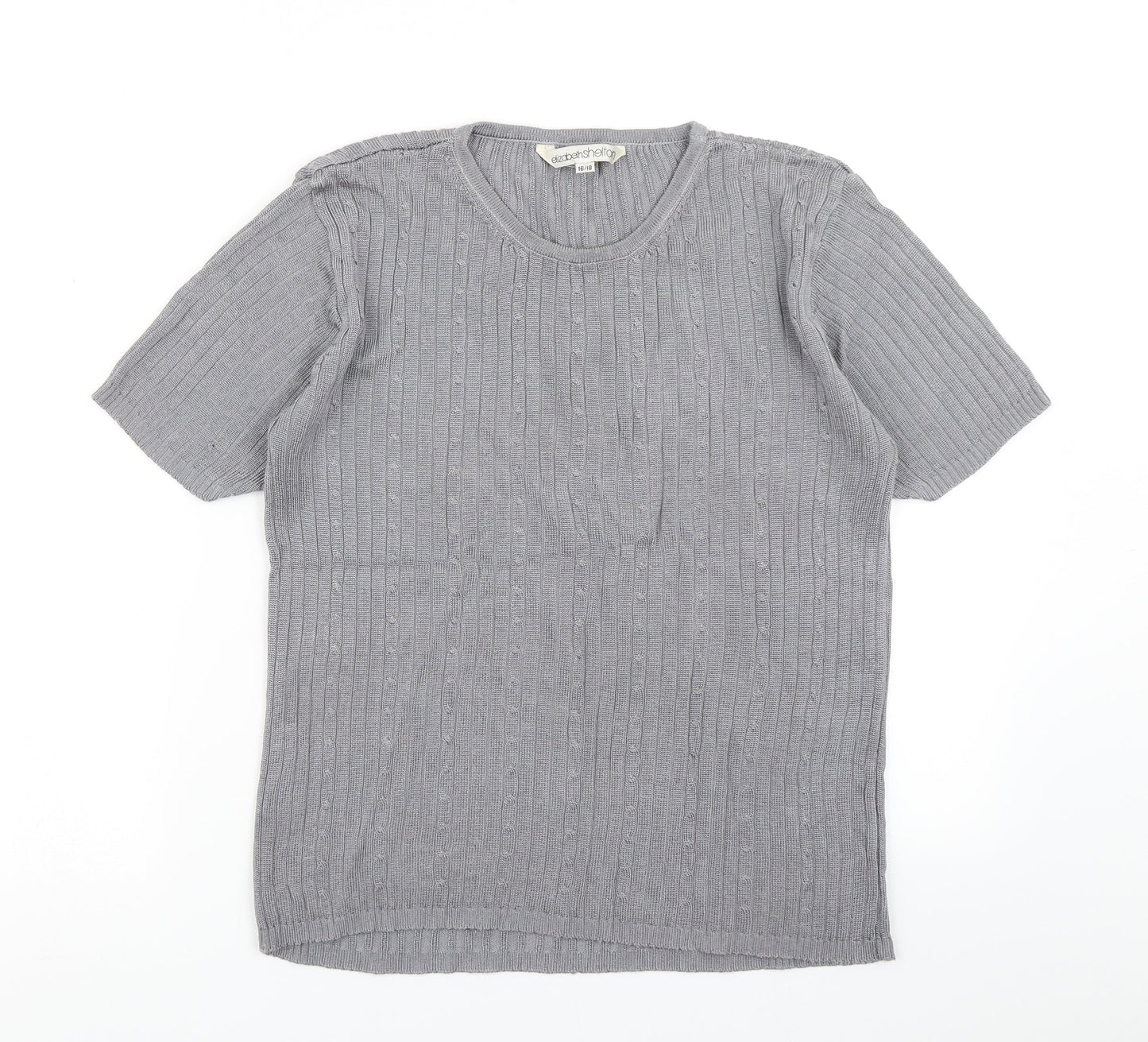 Elizabeth Shelton Womens Grey  Knit Basic T-Shirt Size 16