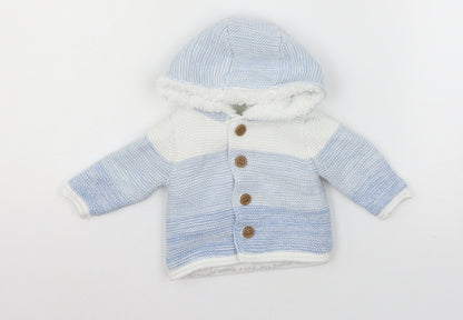 Mothercare Boys White Striped Knit Cardigan Jumper One Size