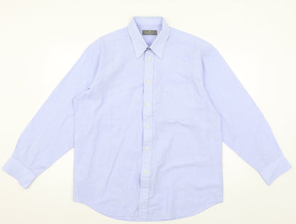 Mens UK Size 16 Essentials Blue  Button-Up Long Sleeve Casual Shirt