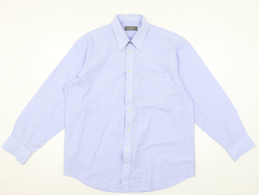 Mens UK Size 16 Essentials Blue  Button-Up Long Sleeve Casual Shirt