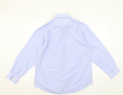 Mens UK Size 16 Essentials Blue  Button-Up Long Sleeve Casual Shirt
