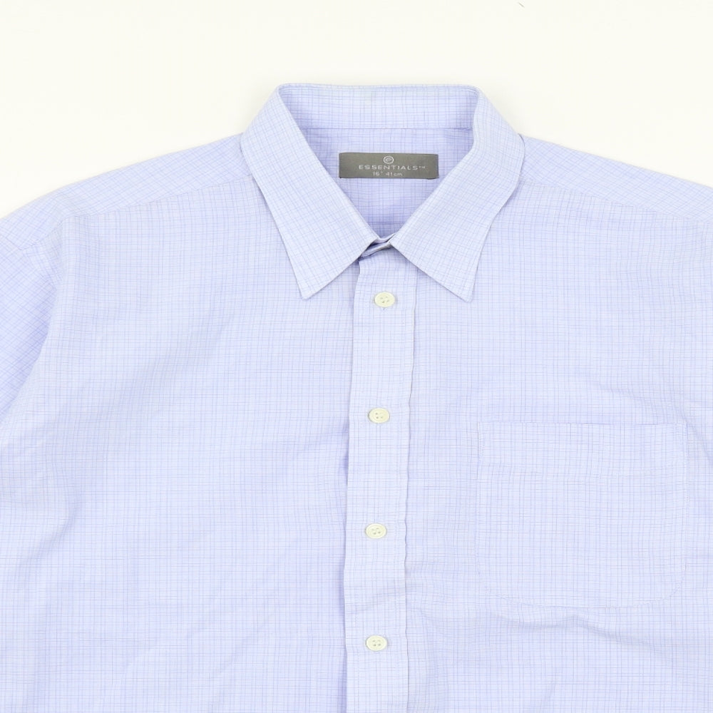 Mens UK Size 16 Essentials Blue  Button-Up Long Sleeve Casual Shirt