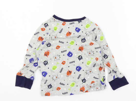 F&F Boys Grey Geometric Jersey  Pyjama Top Size 2-3 Years  - Monster