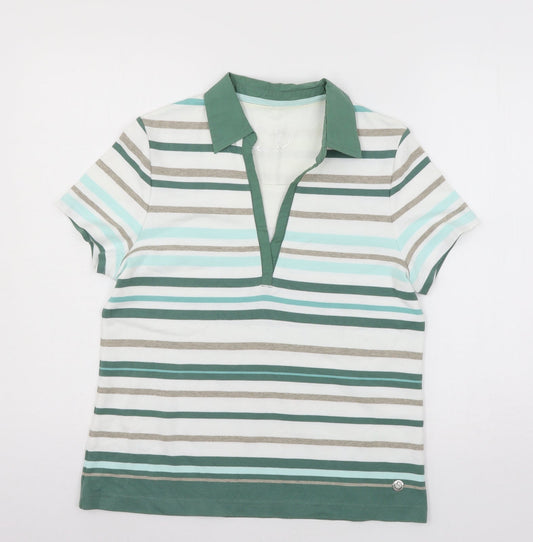 DASH Womens Green Striped Jersey Basic T-Shirt Size 14