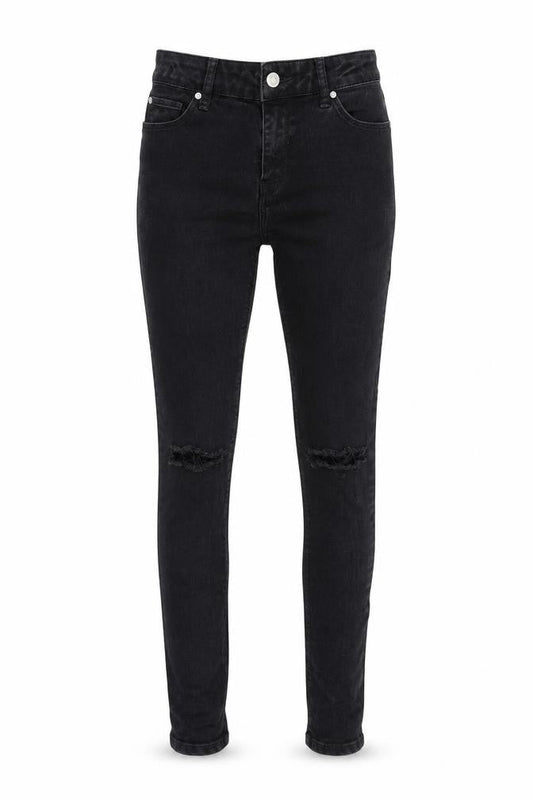 Front view of ASOS women’s black denim skinny jeans, size UK 28, in, 32-inch leg