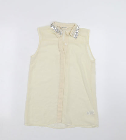 Miss Selfridge Womens Ivory   Basic Blouse Size 6  - beaded collar
