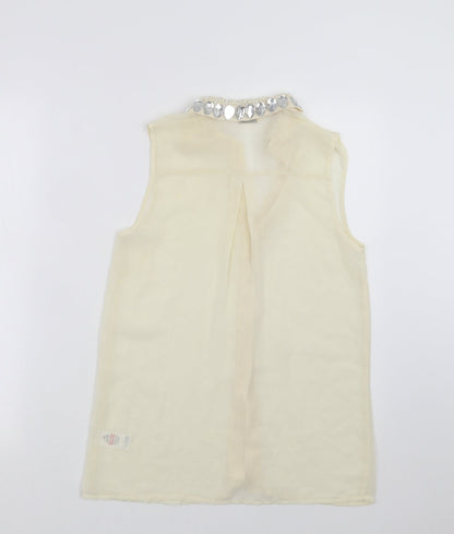 Miss Selfridge Womens Ivory   Basic Blouse Size 6  - beaded collar