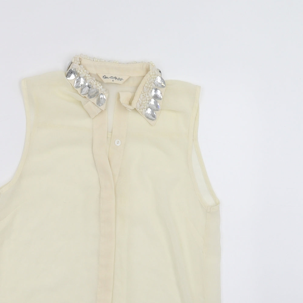 Miss Selfridge Womens Ivory   Basic Blouse Size 6  - beaded collar