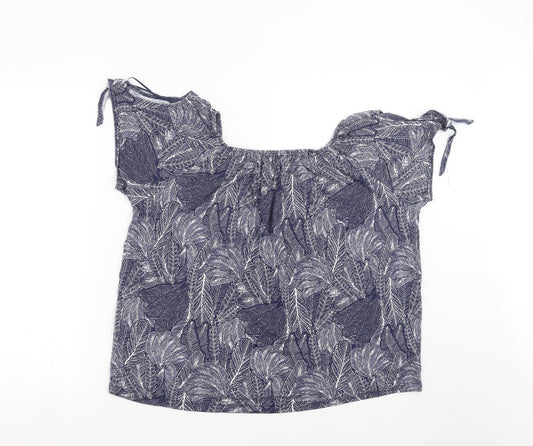 M&Co Womens Blue Floral  Basic T-Shirt Size 18  - leaf print