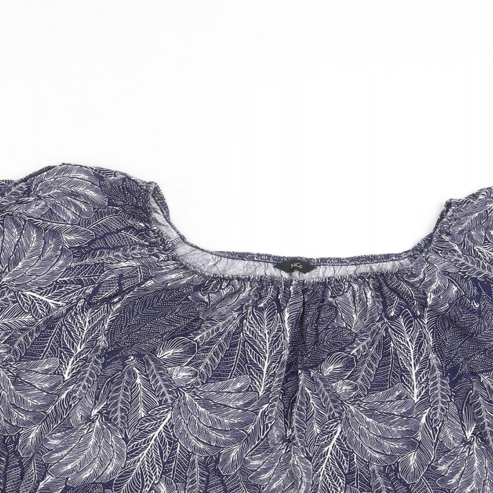 M&Co Womens Blue Floral  Basic T-Shirt Size 18  - leaf print